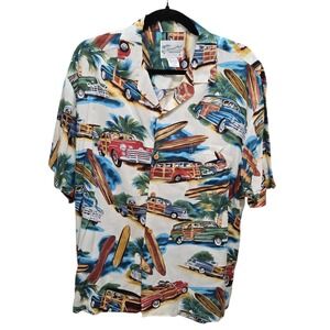 Diamond Head Sportswear Hawaiian Button Up Mens Large 100% Rayon Cars/Surfboards